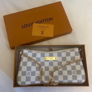 Louis Vuitton White and Gray Checkered Clutch